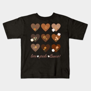 Black Melanin Wildflower Hearts Love Pride Bunco! Kids T-Shirt